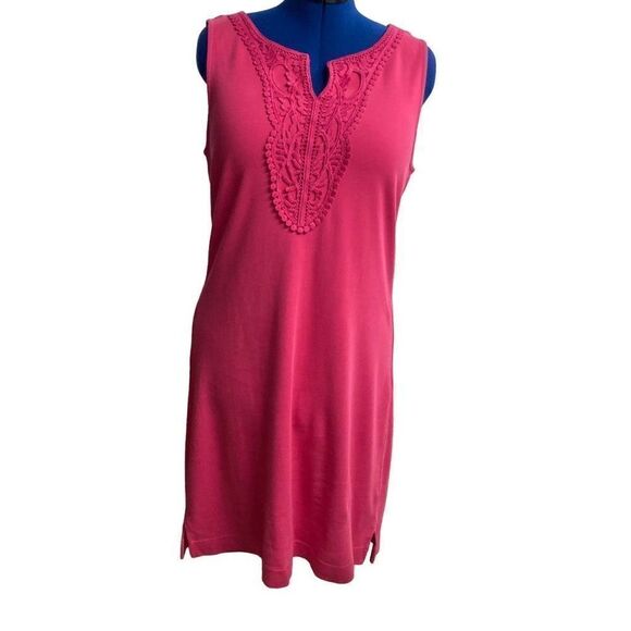 TALBOTS Women’s Pink Dress Sleeveless Crochet Bodice Size Large - Picture 1 of 8